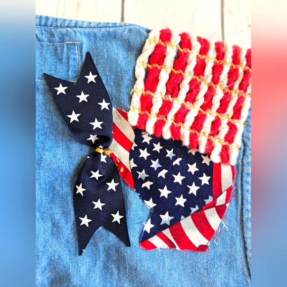 Vintage RARE Handmade Quilted Denim Patriotic USA American Flag Vest Festive - Picture 8 of 9